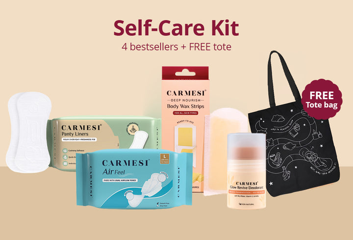 Self-Care Kit - Glow Revive Roll-on Deodorant, Wax Strips, Panty Liners, Air Feel Pads, Tote Bag