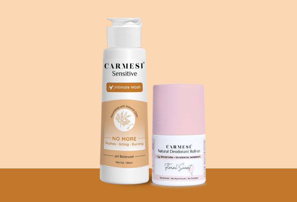 Carmesi Natural Deodorant Roll-on (Floral Sunset) + Carmesi Intimate Wash