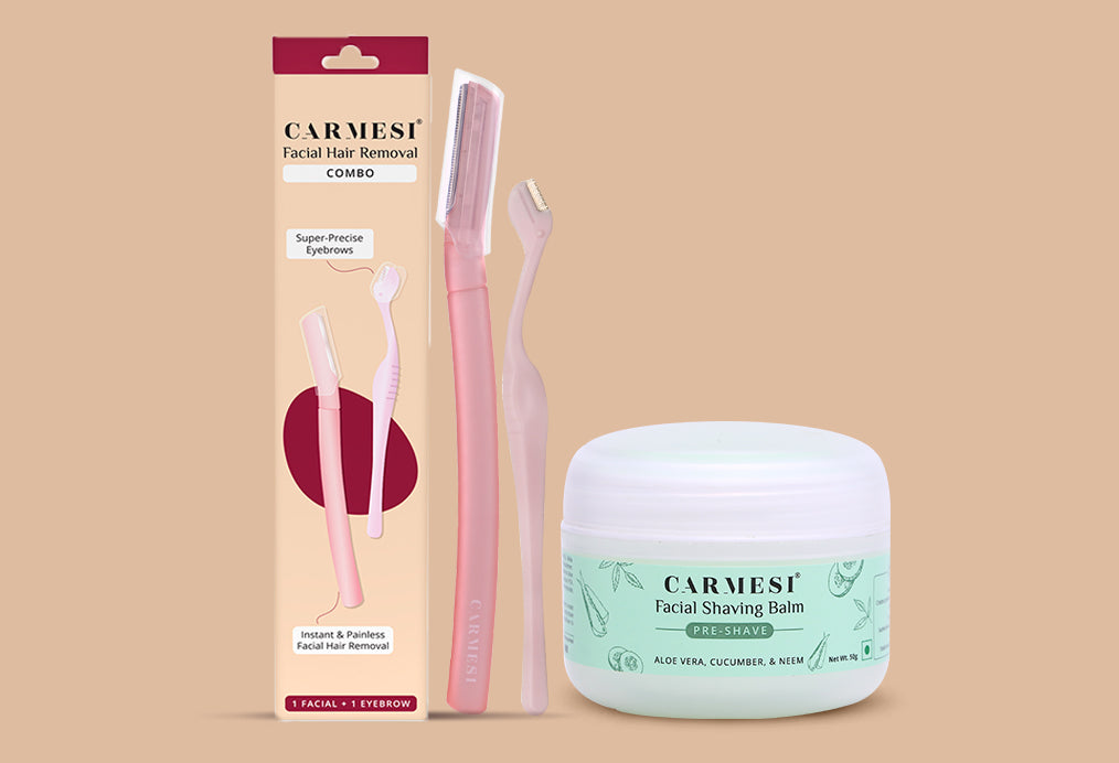 Carmesi Women's Facial Hair Removal Combo: 1 Facial Razor, 1 Eyebrow Razor & 1 Facial Shaving Balm