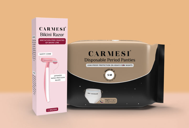 Carmesi Disposable Period Panties (Pack of 4) and Carmesi Bikini Razor M-L