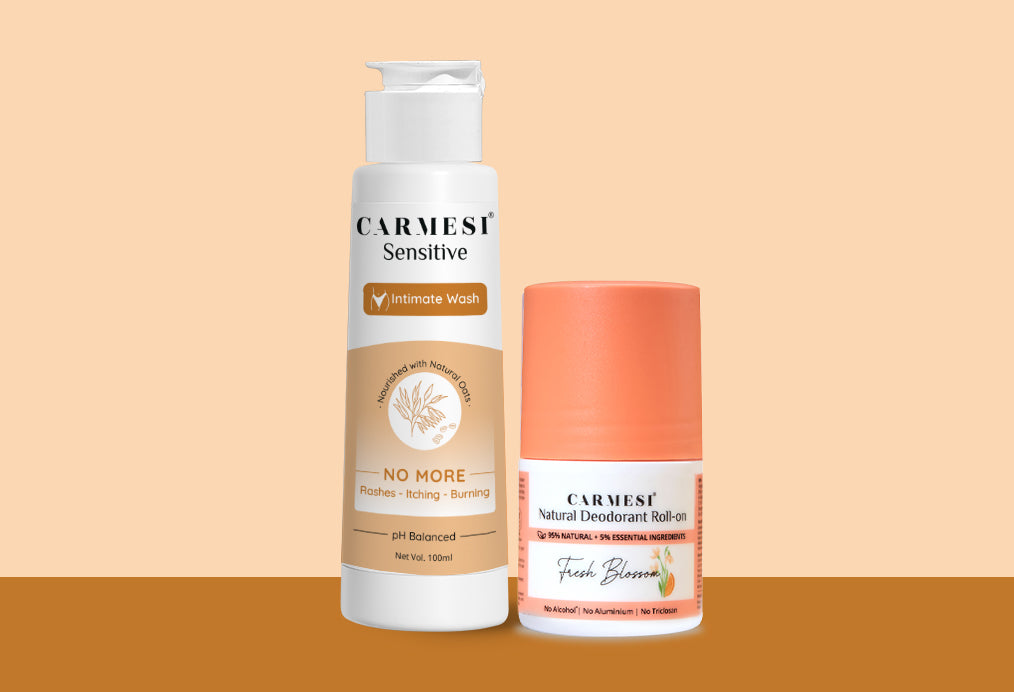 Carmesi Natural Deodorant Roll-on (Fresh Blossom) + Carmesi Intimate Wash