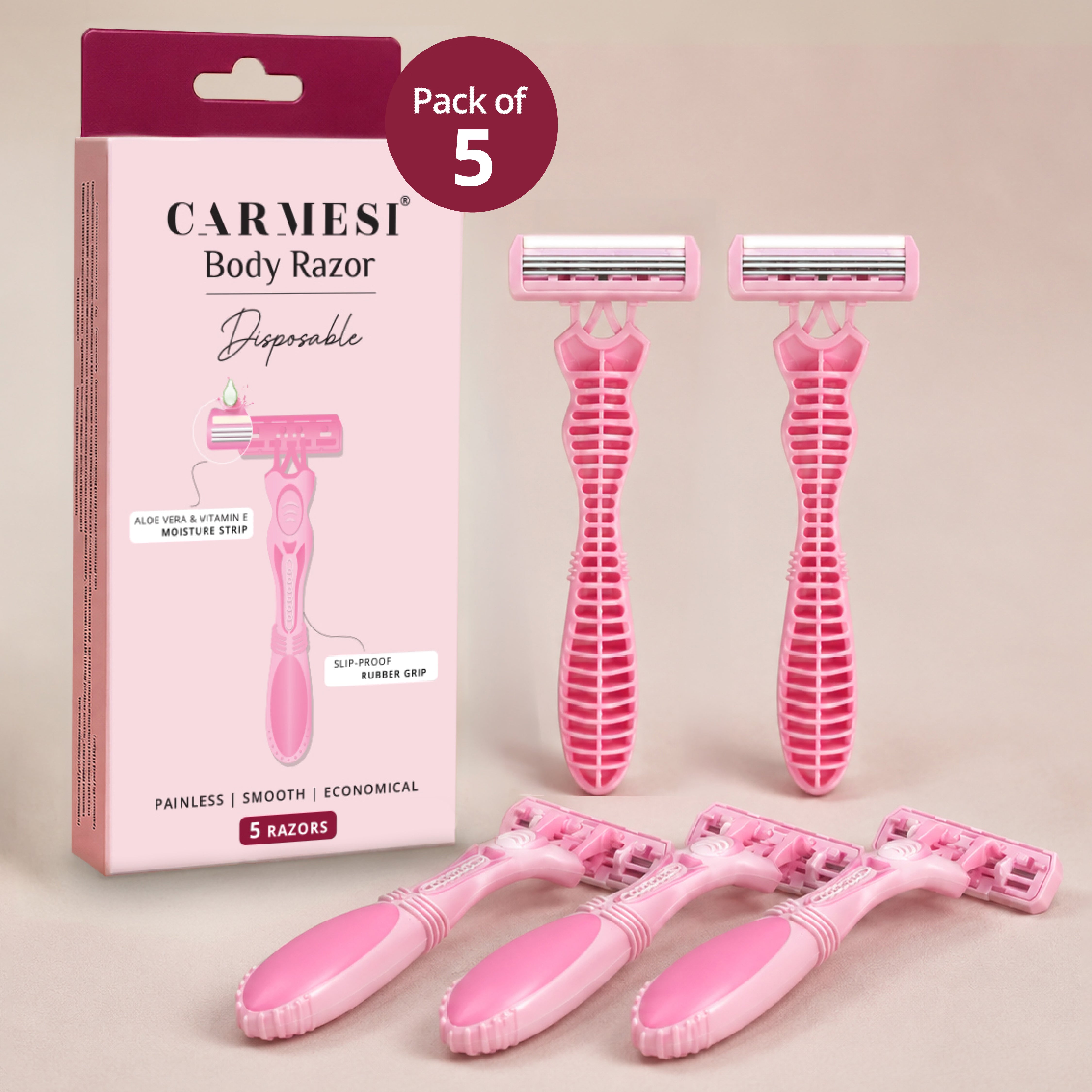 Carmesi Body Razor for Women | Pack of 5 Disposable Razors