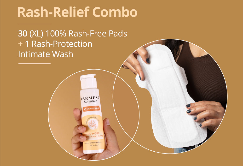 Carmesi Rash-Relief Combo | 30 Sanitary Pads (XL) and Intimate Wash (100ml)