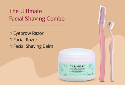 Carmesi Women's Facial Hair Removal Combo: 1 Facial Razor, 1 Eyebrow Razor & 1 Facial Shaving Balm