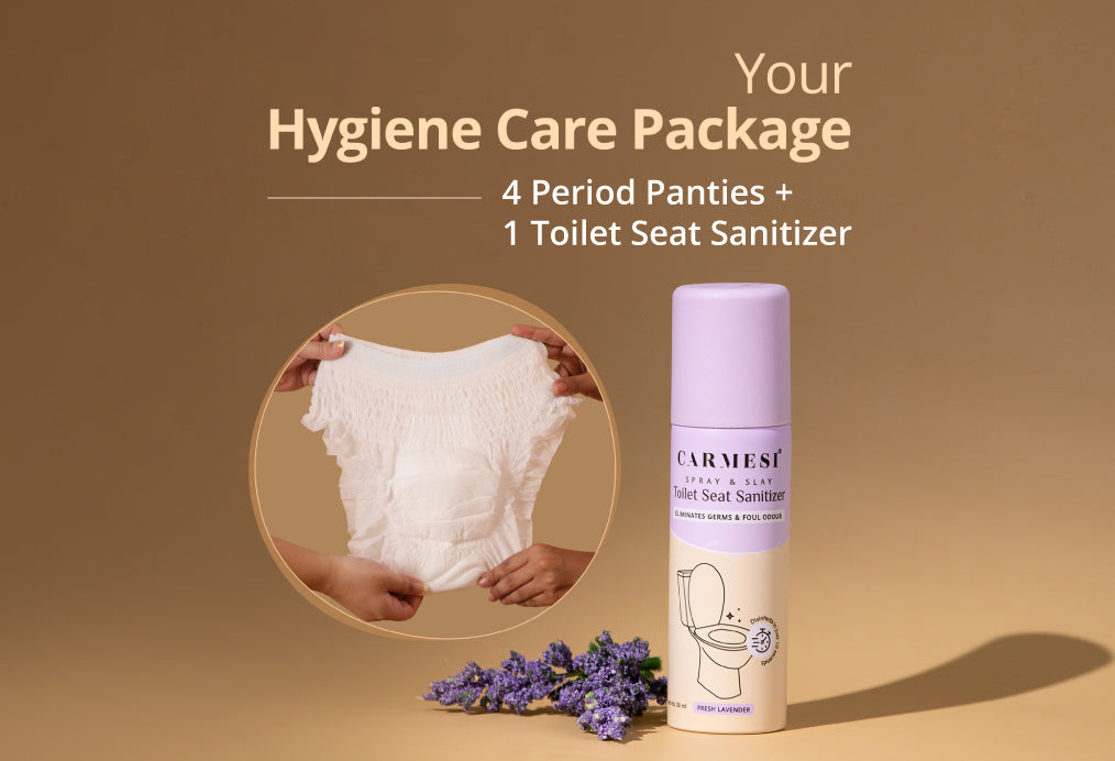 Carmesi Disposable Period Panties (Pack of 4) and Carmesi Toilet Seat Sanitizer M-L