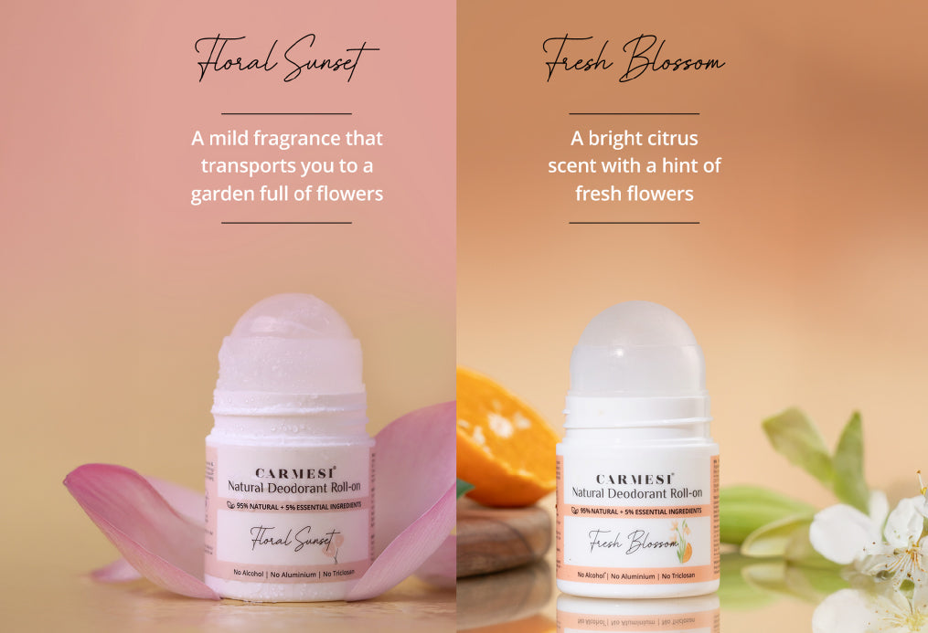 Carmesi Natural Underarm Roll On Deodorant Combo For Women - Floral Sunset & Fresh Blossom (2 x 50 ml)