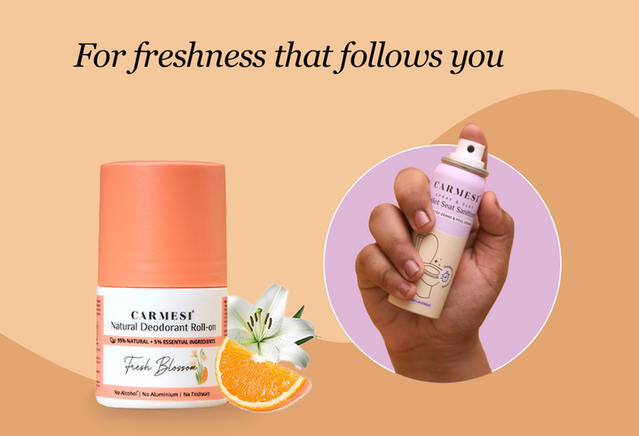Carmesi Natural Deodorant Roll-on (Fresh Blossom) + Carmesi Toilet Seat Sanitizer