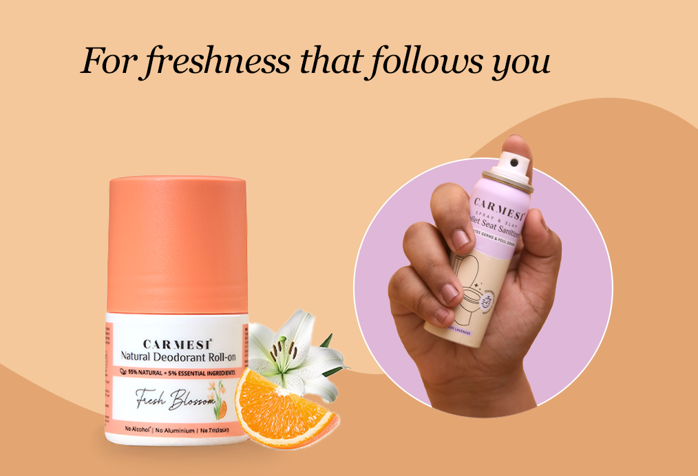 Carmesi Natural Deodorant Roll-on (Fresh Blossom) + Carmesi Toilet Seat Sanitizer