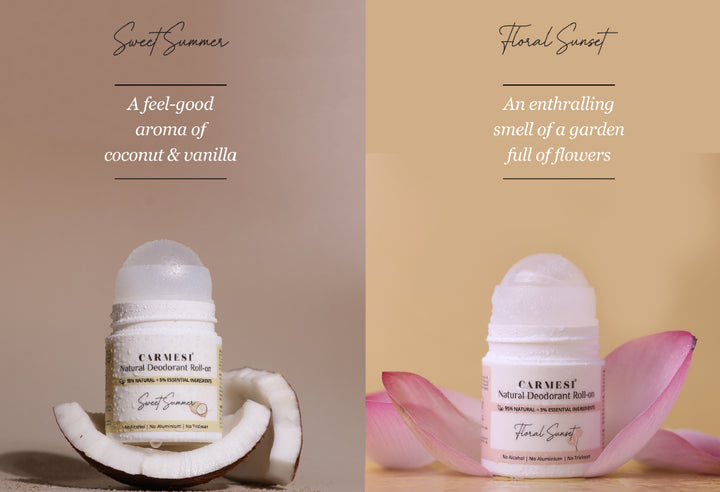 Carmesi Natural Underarm Roll On Deodorant Combo For Women - Floral Sunset &amp; Sweet Summer (2 x 50 ml)