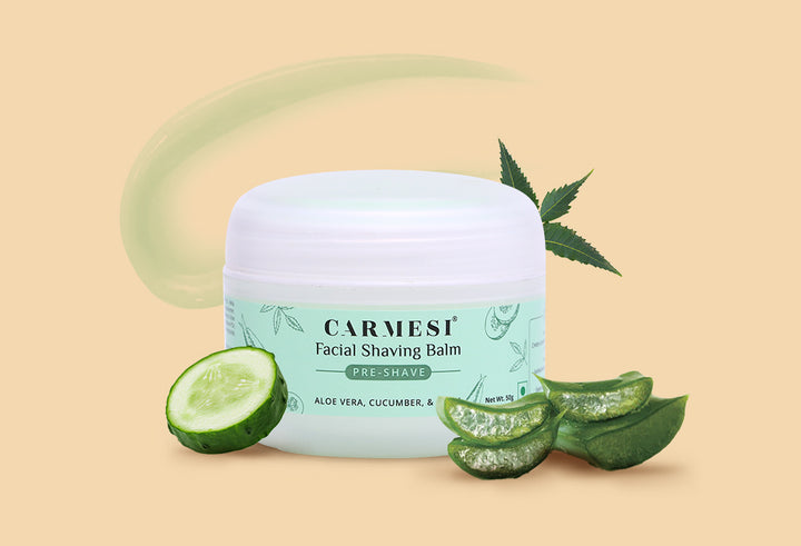 Carmesi Facial Shaving Balm tube packaging against a clean background.